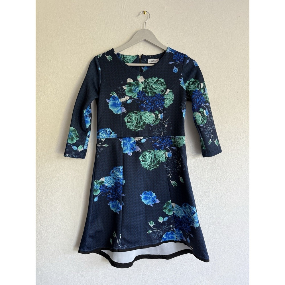 PINKO Pinko Up Mini Floral Dress Girl Blue‎ 3/4 Sleeves Wedding Guest Size XXL